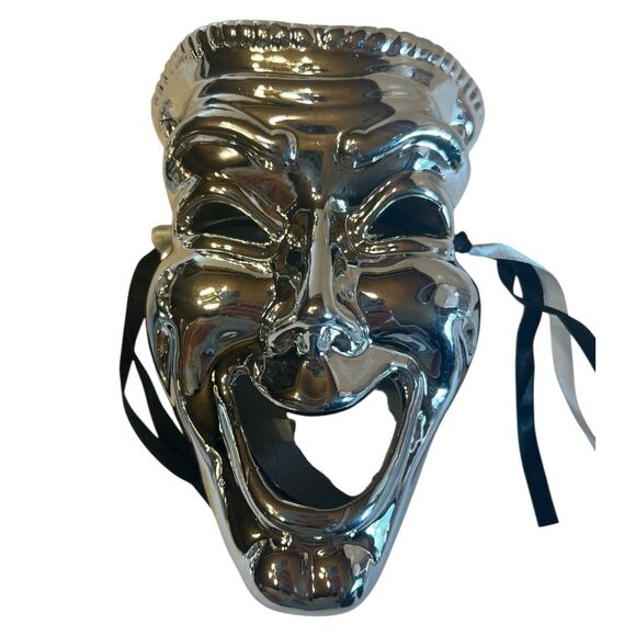 Chrome Ceramic Wall Masks Comedy Tragedy Silver Theater Art Decor Rare Pair - Picture 5 of 9